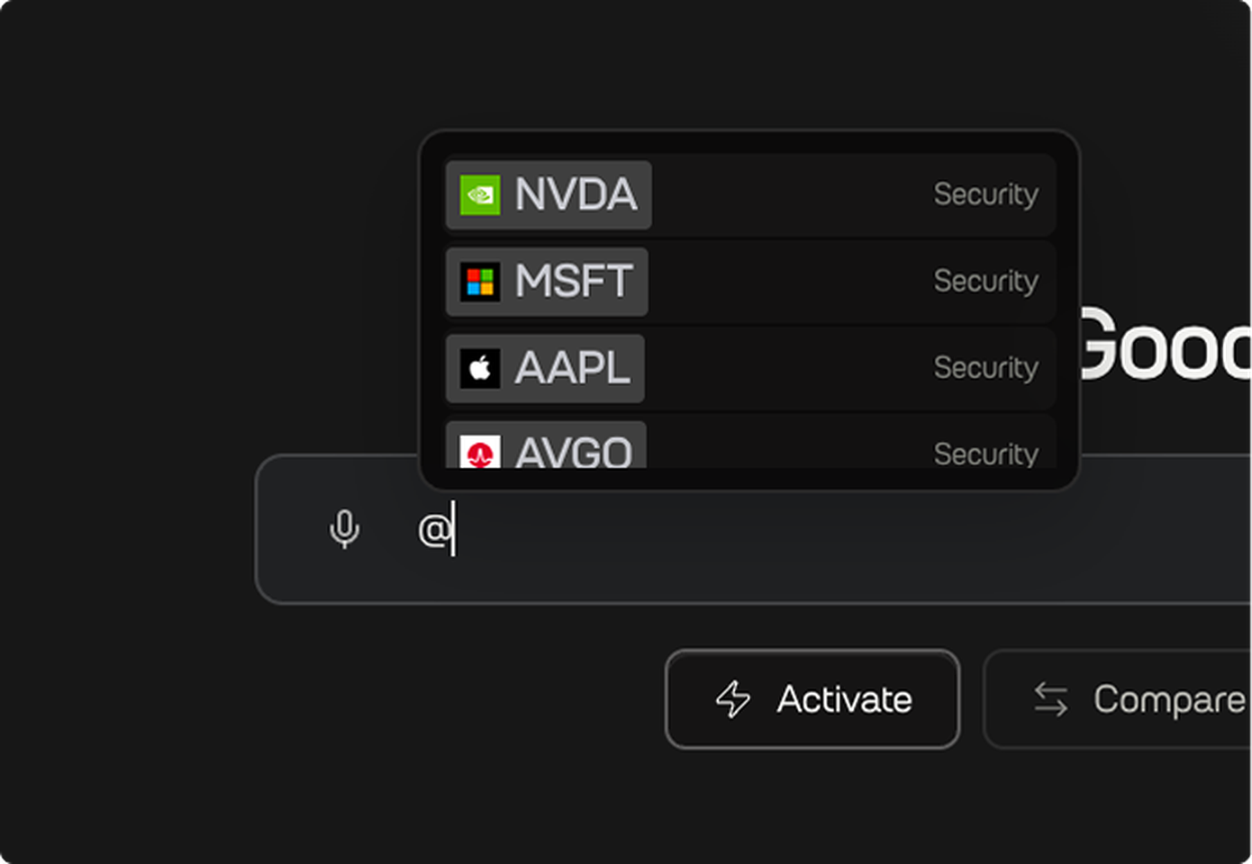 Talis company research interface showing symbol-aware intelligence controls